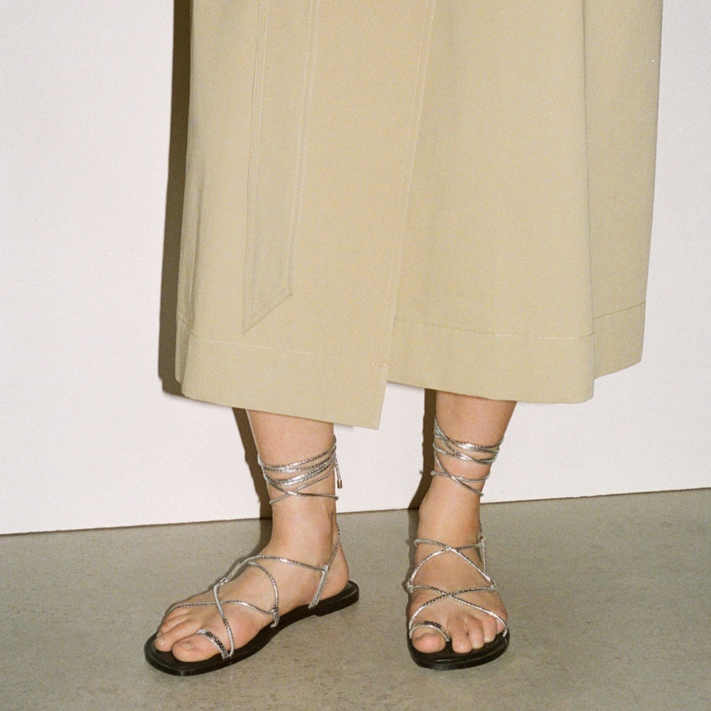 Mango Silver Leather Strappy Sandals